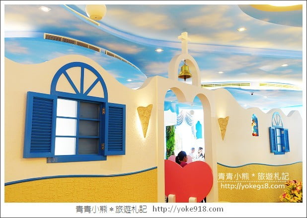 桃園美食》龍潭景觀餐廳．藍舍花園~在希臘藍白風建築裡吃客家料理 @青青小熊＊旅遊札記